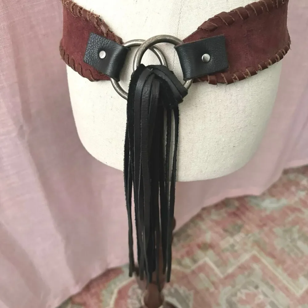 Kim White Reversible Suede‎ + Leather Brown & Black w/ Fringe Size M